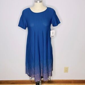 LuLaRoe Carly Dress- Elegant Collection- Blue with Gold Dipped Bottom- Size XXS